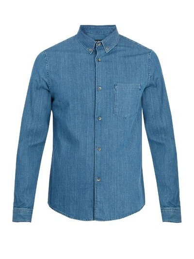 Apc Faded Cotton Button-down Shirt In Denim Blue