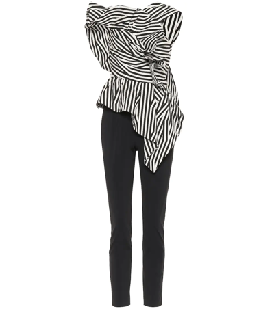 Self-portrait Abstract-stripe Asymmetric Ruffle Jumpsuit In Black