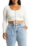 Bp. Lace-up Organic Cotton Blend Top In Ivory