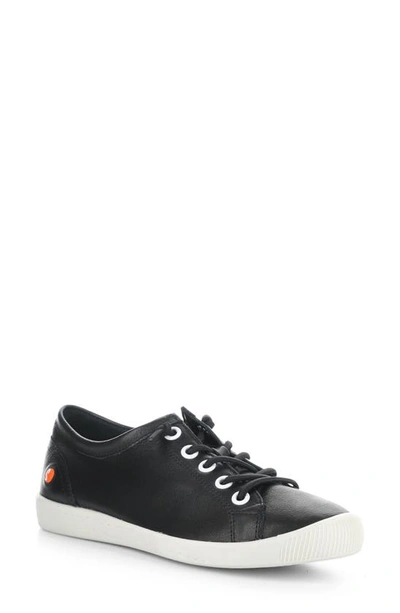 Softinos By Fly London Isla Distressed Sneaker In 042 Black Smooth Leather