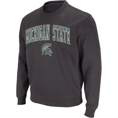 Colosseum Men's  Charcoal Michigan State Spartans Arch And Logo Crew Neck Sweatshirt