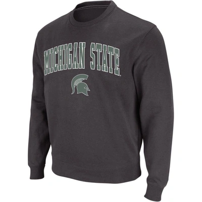 Colosseum Men's Michigan State Spartans Arch And Logo Crew Neck Sweatshirt In Charcoal
