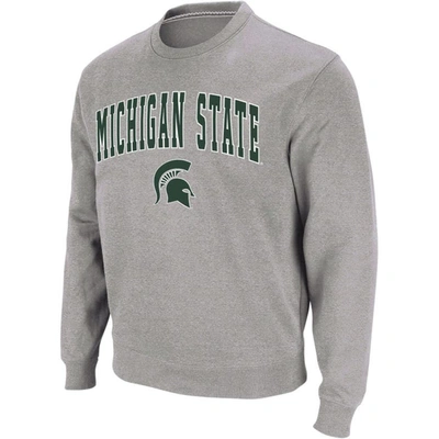 Colosseum Men's Heather Gray Michigan State Spartans Arch Logo Crew Neck Sweatshirt