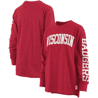 Pressbox Heathered Red Wisconsin Badgers Two-hit Canyon Long Sleeve T-shirt