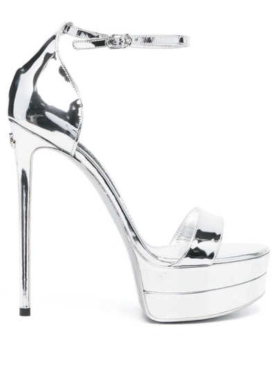 Dolce & Gabbana Keira Metallic Leather Platform Sandals In Argento |  ModeSens