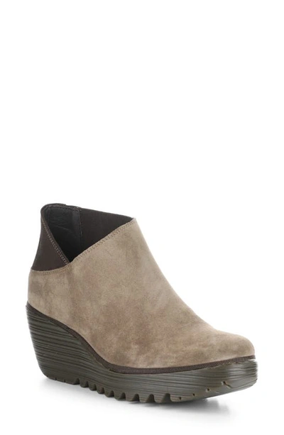 Fly London Yego Wedge Bootie In Taupe/ Expresso Oil Suede