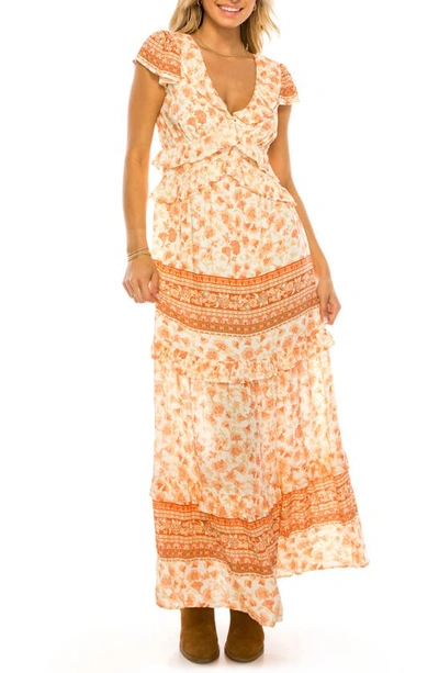 A Collective Story Print Cap Sleeve Maxi Dress In Orange