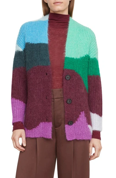 Vince Intarsia Wave Wool & Cashmere Cardigan In Multicoloured