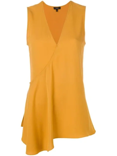 Theory V-neck Asymmetric Blouse In Orange