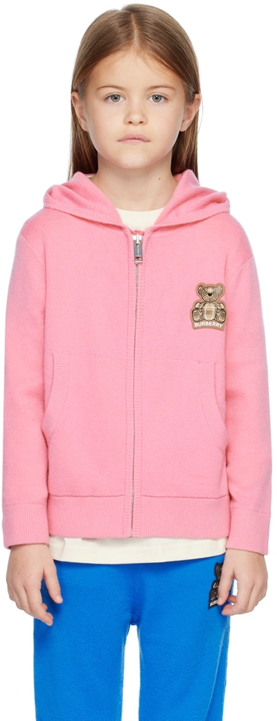 Burberry Kids' Girl's Otto Cashmere Silicone Patch Hoodie In Bubblegum Pink