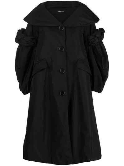 Simone Rocha Puff-sleeve Gathered-taffeta Trench Coat In Black