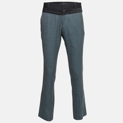 Pre-owned Gucci Blue & Green Check Print Cotton Skinny Fit Trousers L Waist 36"