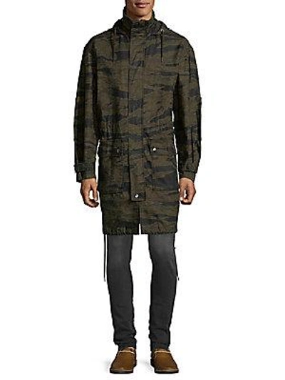 Diesel Camouflage Cotton Overcoat In Olive Green