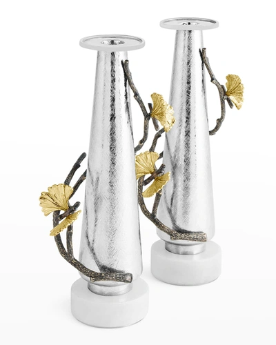 Michael Aram Butterfly Ginkgo Silver Candleholders, Set Of 2 In Gold-tone/silver-tone