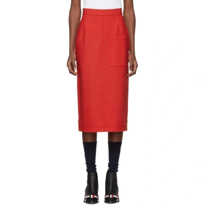 Thom Browne High Waist Cuban Pocket Skirt In Salt Shrink Cotton In Red