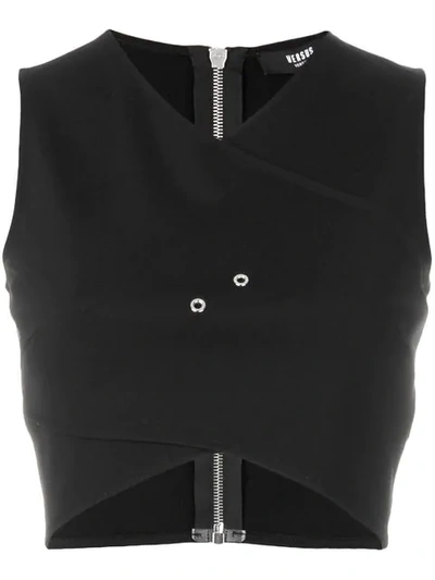 Versus Black Cropped Cross-over Safety Pin Top