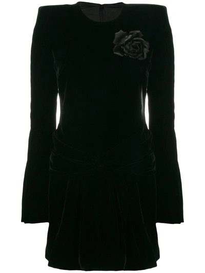 Saint Laurent Velvet Structured Shoulder Dress In Black