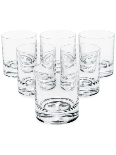 Fornasetti Face Print Tumblers (set Of 6) In Black