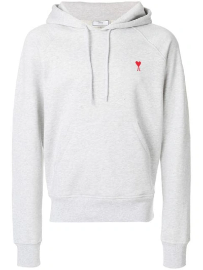 Ami Alexandre Mattiussi Logo-embroidered Hooded Cotton Sweatshirt In Grey