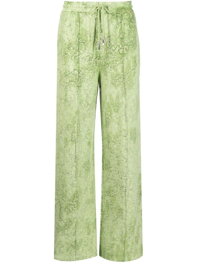 Feng Chen Wang Hand-painted Wide-leg Track Pants In Green