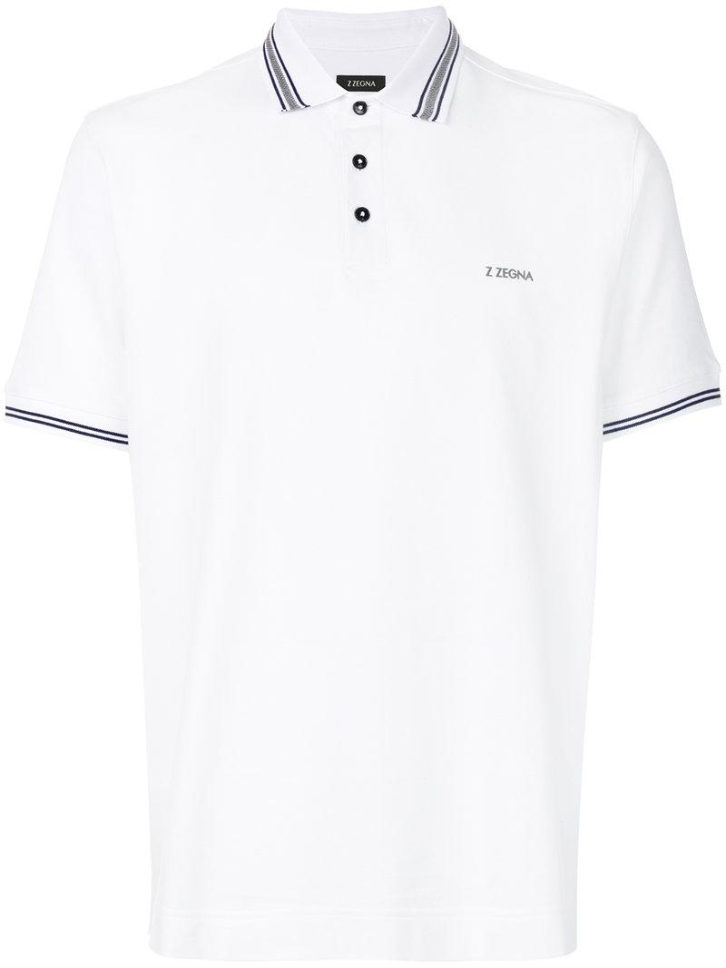 Z Zegna Striped Trim Polo Shirt White Modesens