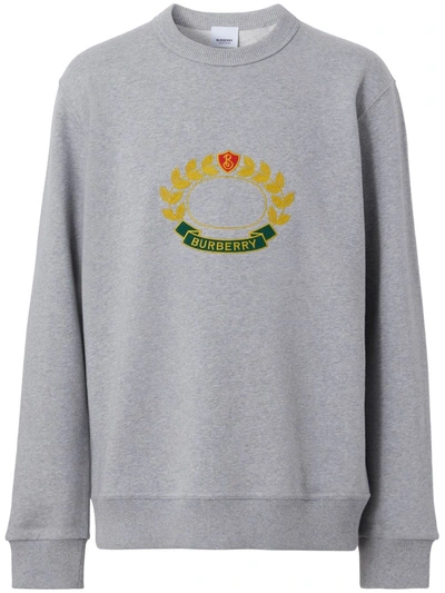 Burberry Addiscombe Embroidered Logo Crest Cotton Sweatshirt In Gray