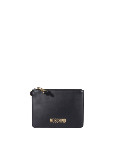 Moschino Logo Print Clutch In Black