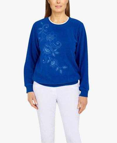 Alfred Dunner Plus Size Classics Asymmetric Floral Pullover Sweater In Cobalt Blue