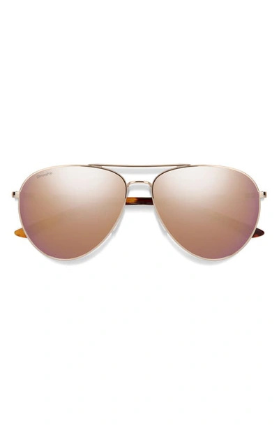 Smith Layback 60mm Chromapop™ Polarized Aviator Sunglasses In Rose Gold / Rose Gold Mirror