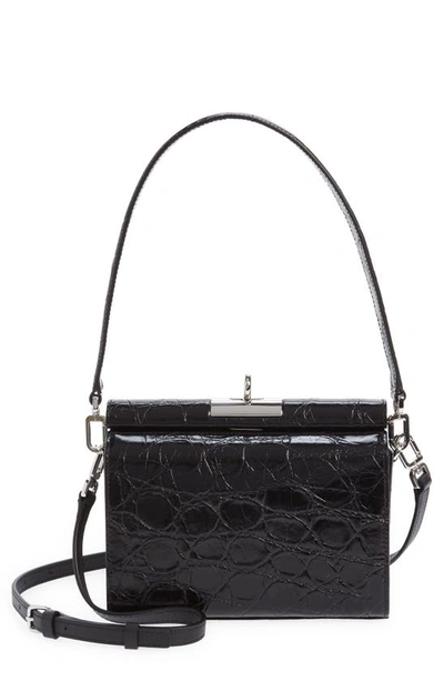 Gu-de Gemma Croc Embossed Leather Top Handle Bag In Black