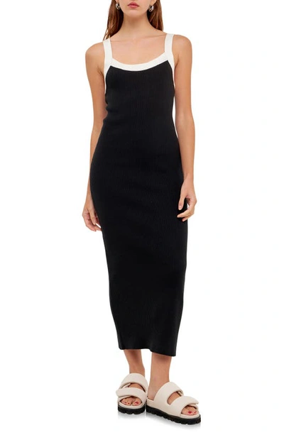 Grey Lab Square Neck Sleeveless Ribbed Midi Dress In Black/ White