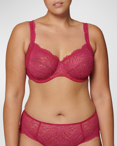 Simone Perele Reve Scalloped Lace Bra In Cherry Red