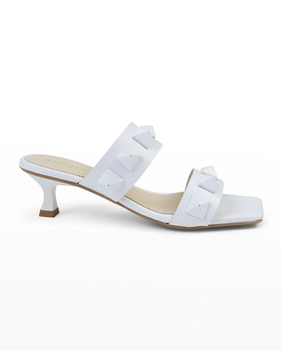 Allegra James Lena Leather Stud Mule Sandals In White