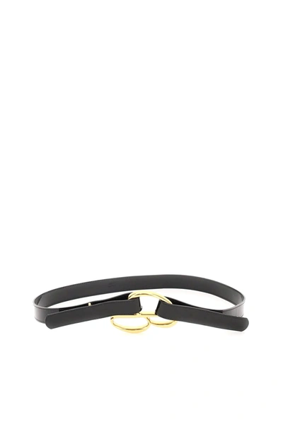 Blumarine Patent Leather Belt With Logo Buckle In Black