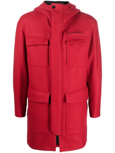 Hevo Itria Hooded Zipped-up Coat In Rosso