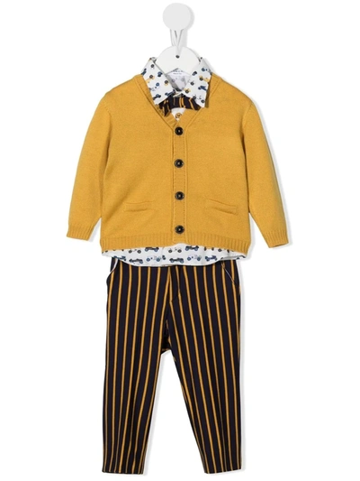 Colorichiari Babies' Knitted-cardigan Three-piece Set In Yellow