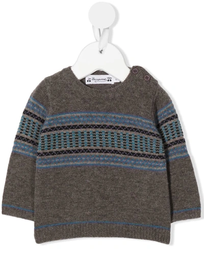 Bonpoint Babies' Fair-isle Wool-knit Jumper In Grey
