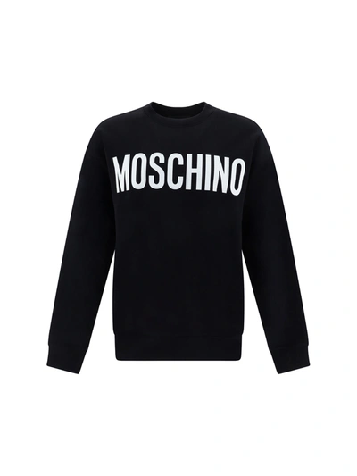 Moschino Logo Print Cotton Crewneck Sweatshirt In Black