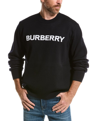 Burberry Logo Knit Wool Jumper In Black