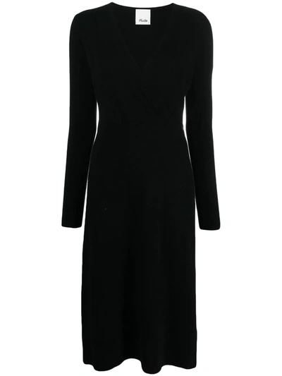 Allude V-neck Wool-blend Midi Wrap Dress In Black