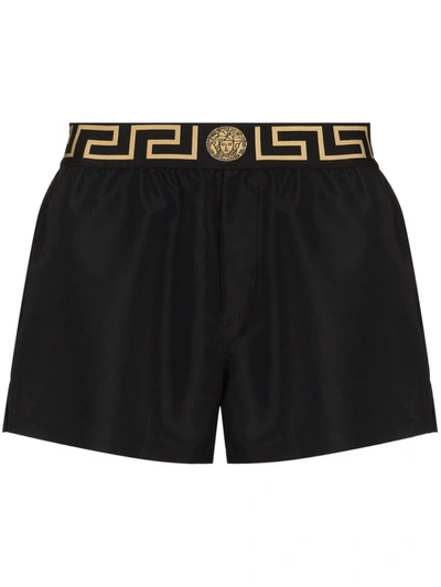 Versace Medusa-motif Swim Shorts In G Black Gold Greek Key