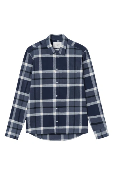 Les Deux Jeremy Check Flannel Button-up Shirt In Dark Navy India Ink