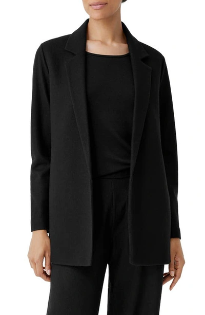 Eileen Fisher Open Front Long Wool Blazer In Black
