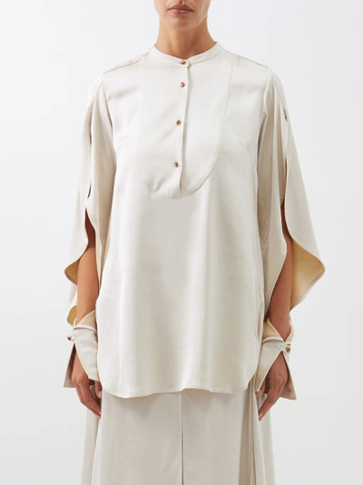Palmer Harding Waterfall-sleeve Twill Tunic Shirt In Cream
