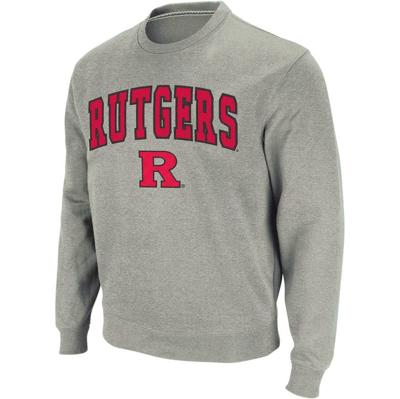 Colosseum Men's  Heather Gray Rutgers Scarlet Knights Arch & Logo Crew Neck Sweatshirt