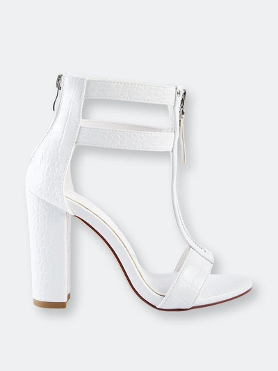 London Rag Felicity Zip Up Croc Textured Sandals In White