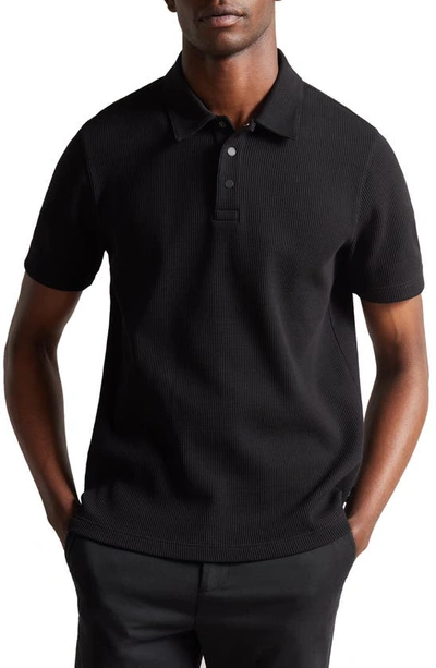 Ted Baker Bute Textured-detail Stretch-cotton Polo In Black