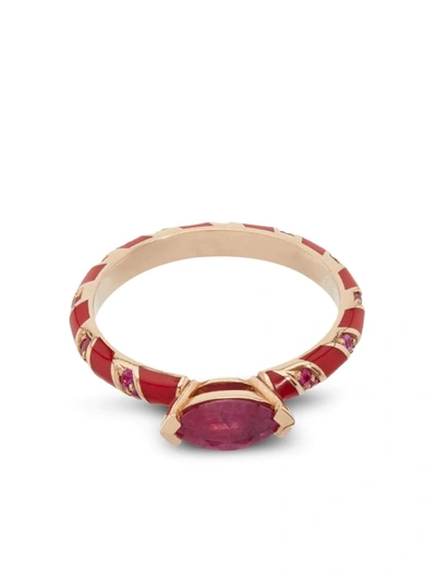 Alice Cicolini 14kt Yellow Gold Memphis Candy Pave Ruby Ring In Red
