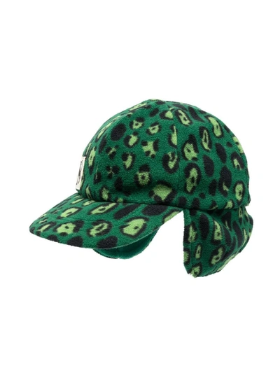 Mini Rodini Kids' Leopard-print Fleece Hat In Green