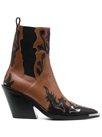 Paco Rabanne Leather Cowboy Boots In Camel/brown/silver